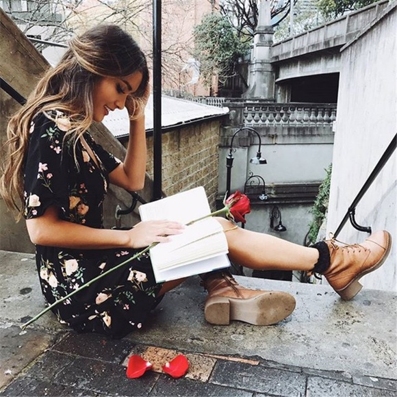 LAST ONE! Floral Black V Neck Dress Summer Boho - Picture 4 of 8